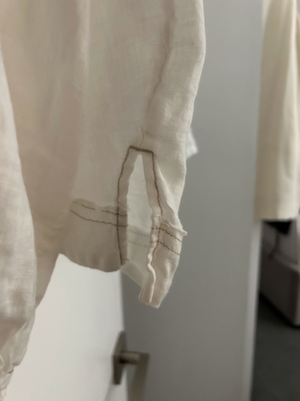 Free People Ruffle Linen Blouse in Ivory. - Picture 6 of 11